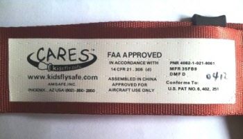 CARES FAA approval info attached to red strap