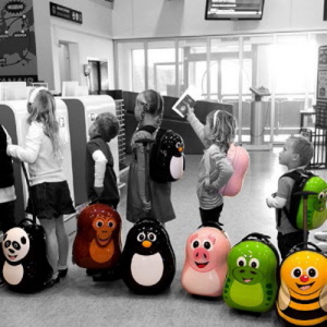kids lining up at airport